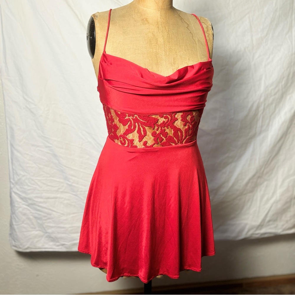 Lucy in the Sky WOMENS Bodycon Dress Size LARGE Brick Red Spag cross back tie